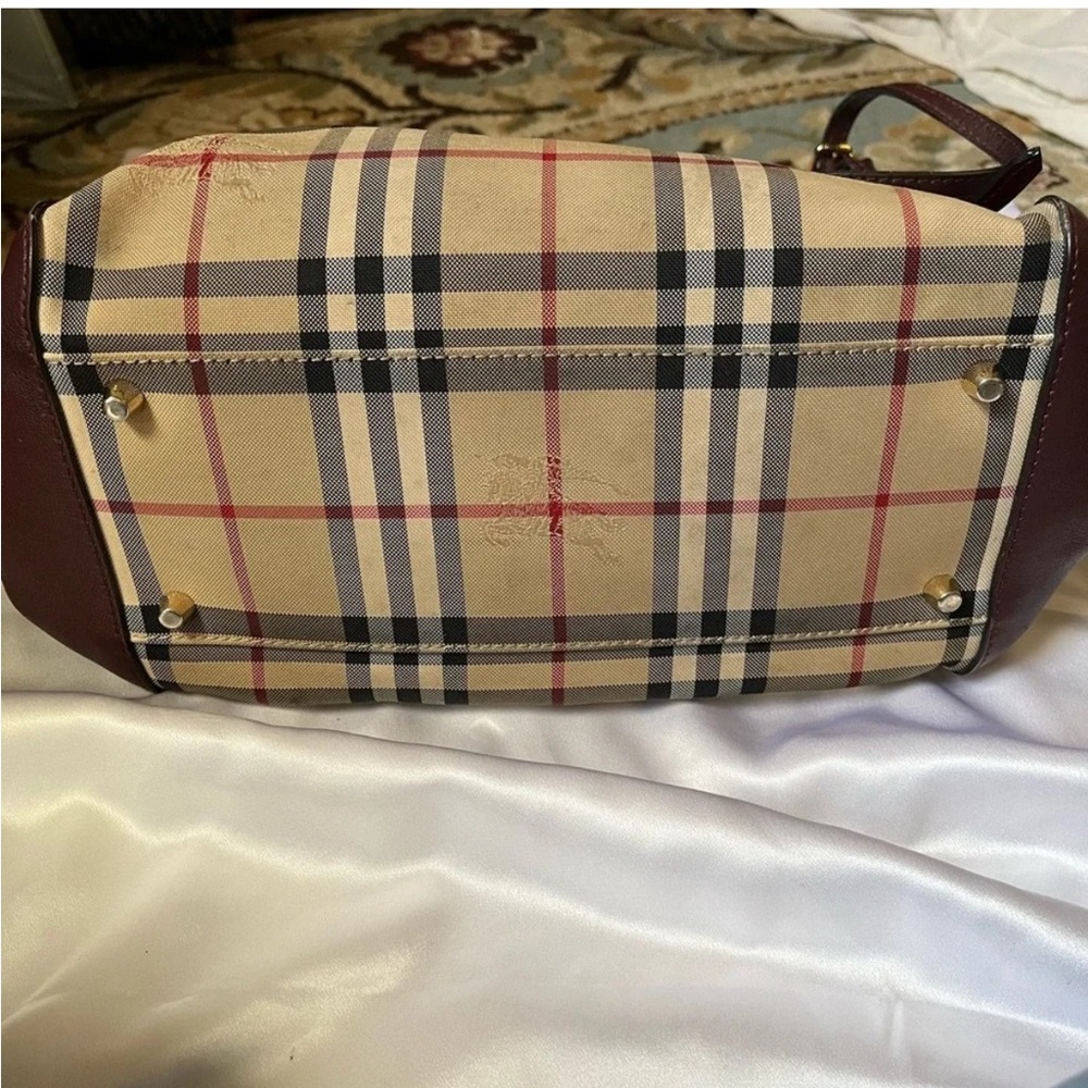 Burberry Vintage House Check Tote Bag Burgundy Leather - Picture 4 of 11